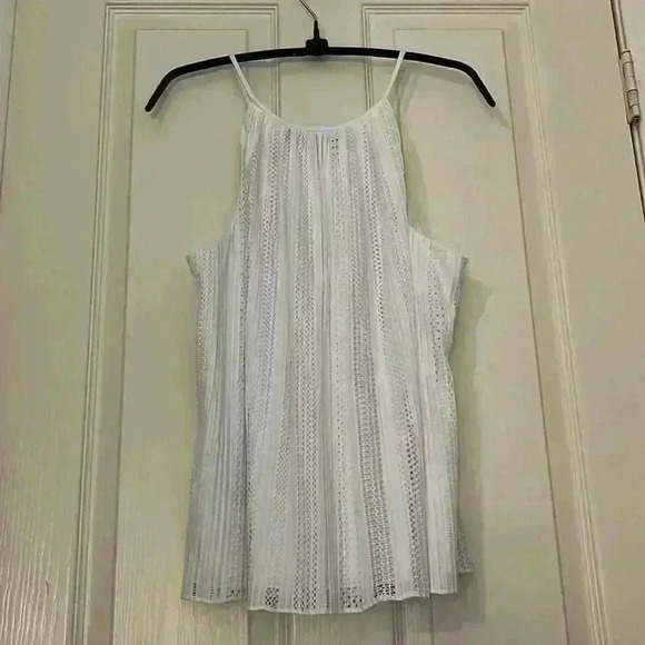 NWOT Theory Halter Cami Tank Top White Mod Lace Sz M Lined Textured Shell - Picture 5 of 11